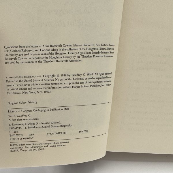 A First-Class Temperament: The Emergence of Franklin Roosevelt by Ward, Geoffrey C - Image 3